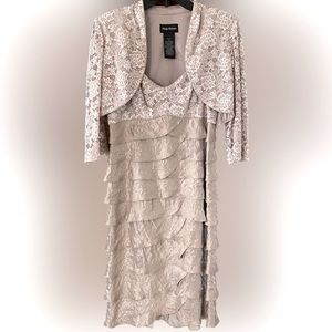 Champagne party dress with bolero jacket.